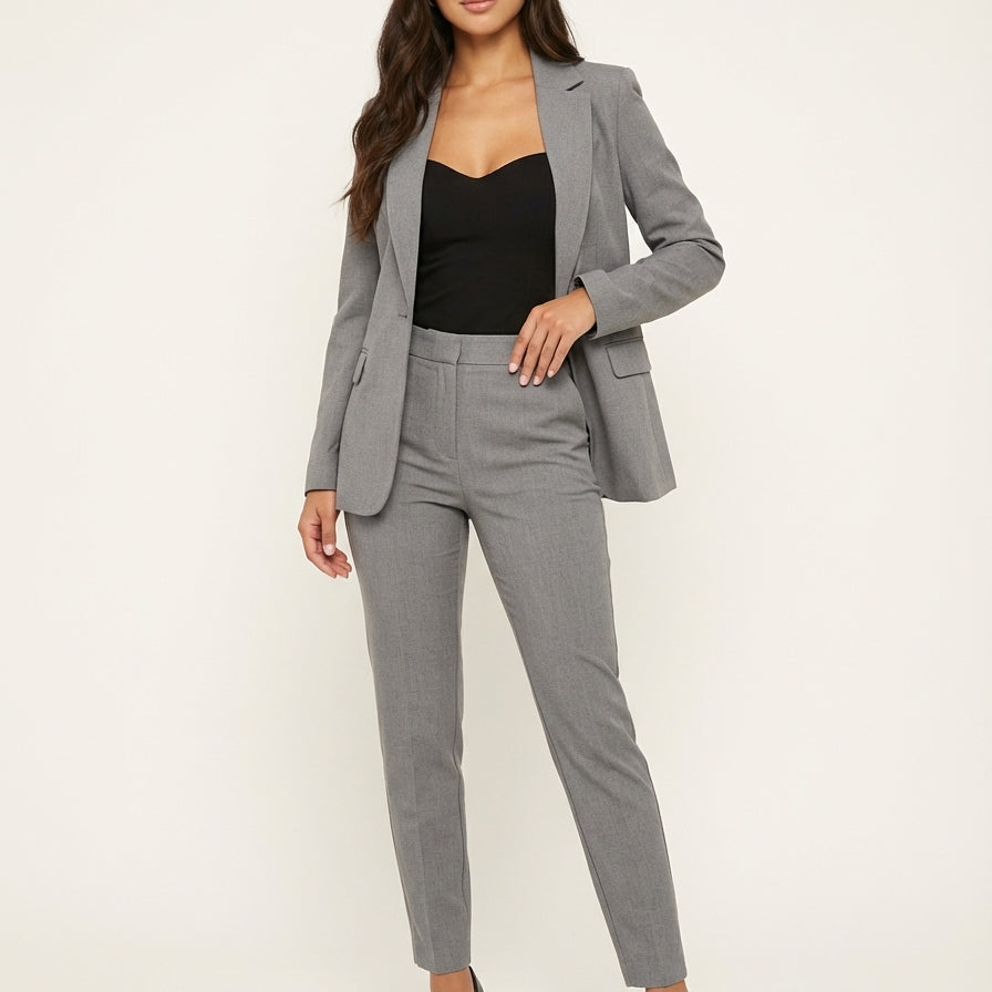 Damespak double-breasted blazer met slim fit pantalon