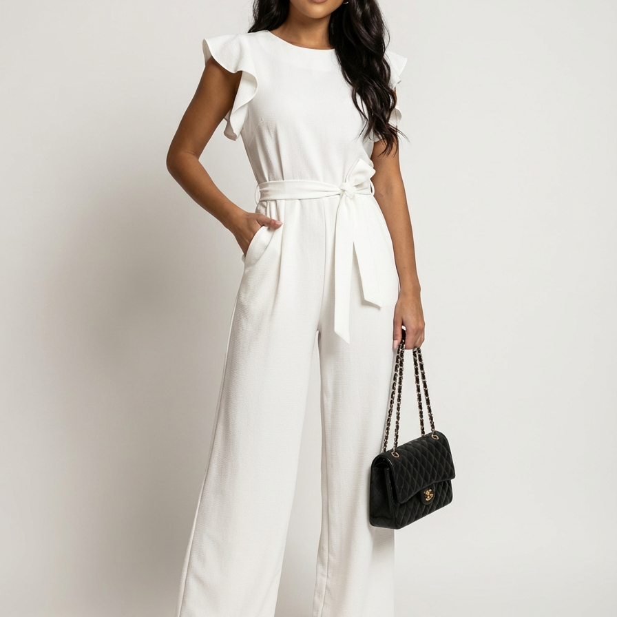 Elegante dames jumpsuit met ruffle mouwen – Valérie