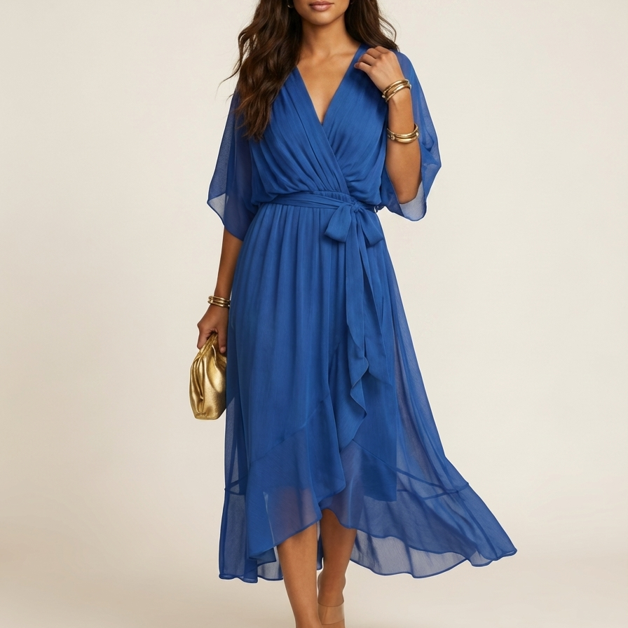 Flowy midi wikkeljurk met ceintuur - Elin