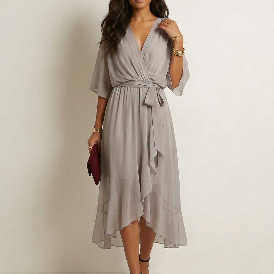 Flowy midi wikkeljurk met ceintuur - Elin