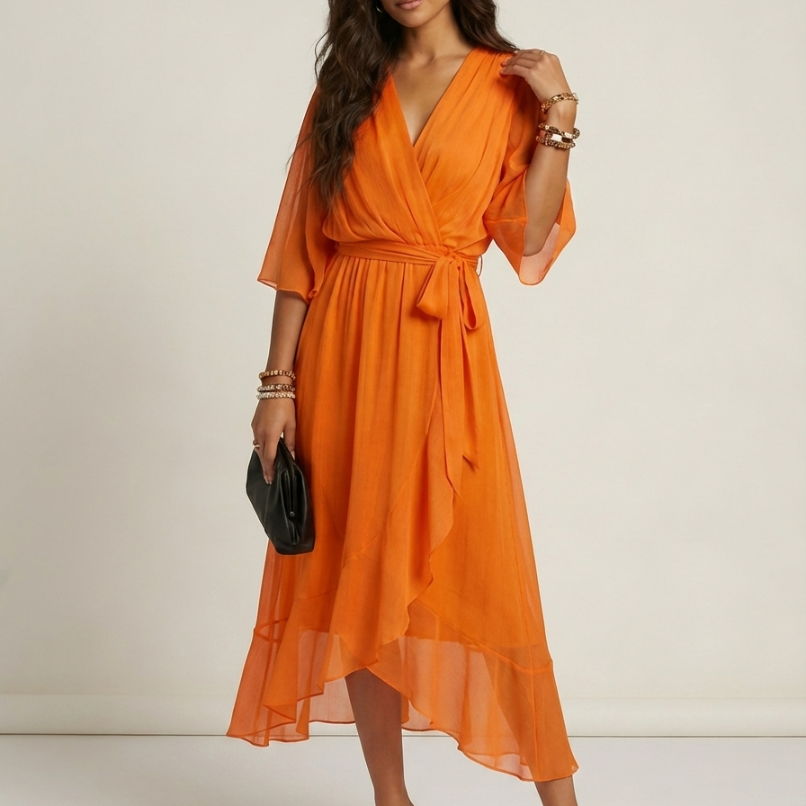 Flowy midi wikkeljurk met ceintuur - Elin