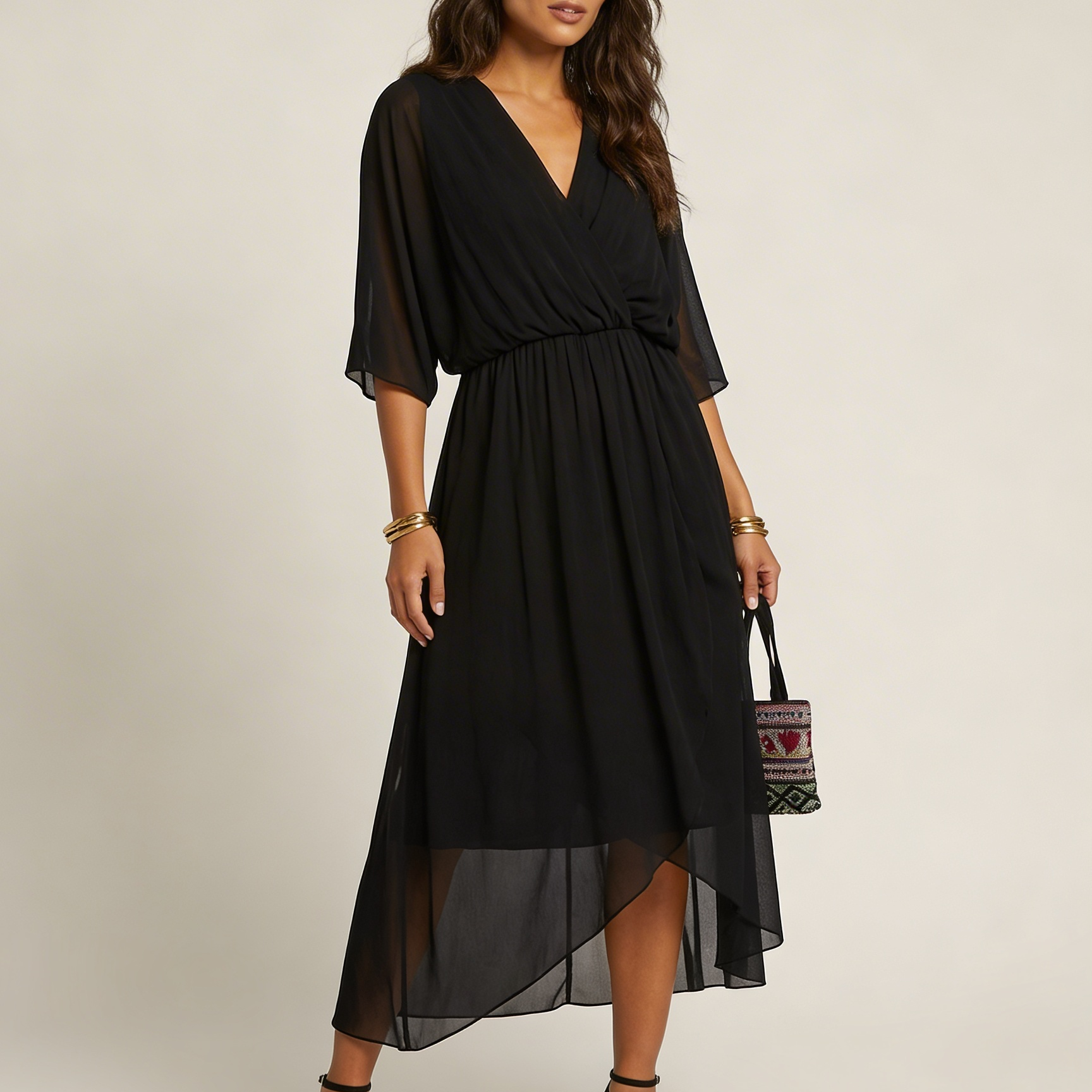 Flowy midi wikkeljurk met ceintuur - Elin