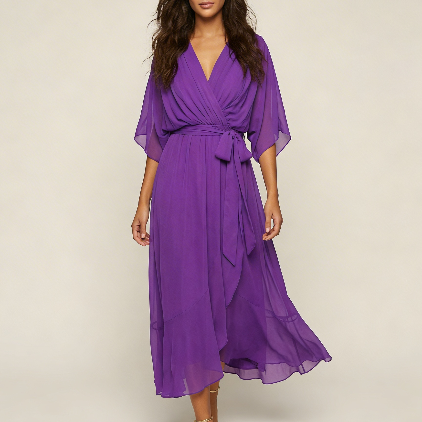 Flowy midi wikkeljurk met ceintuur - Elin
