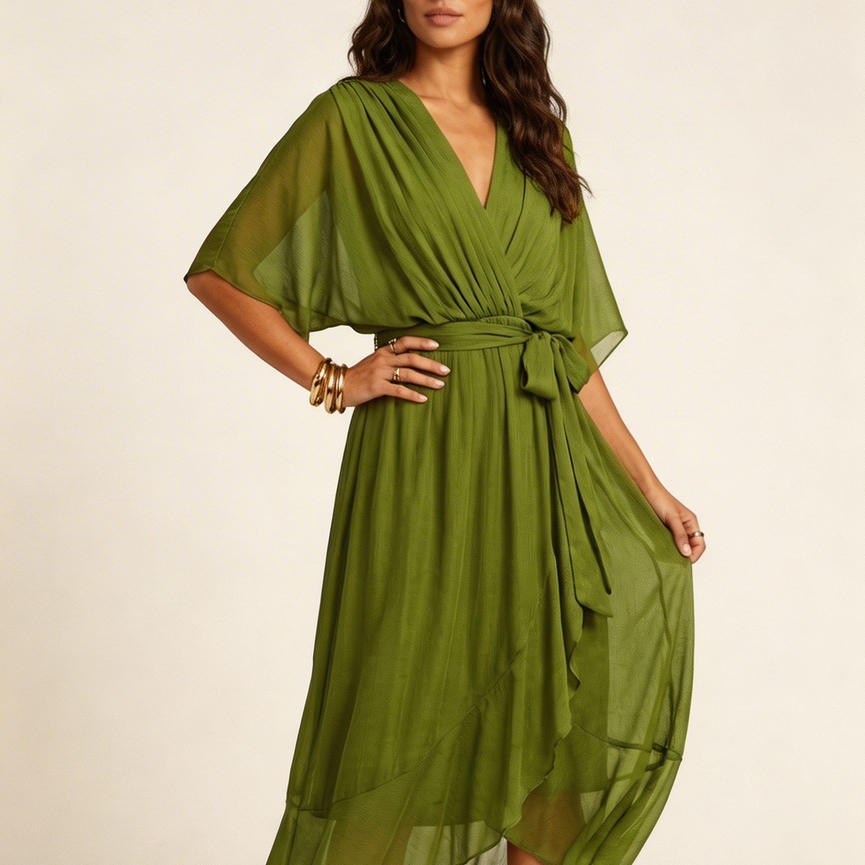 Flowy midi wikkeljurk met ceintuur - Elin