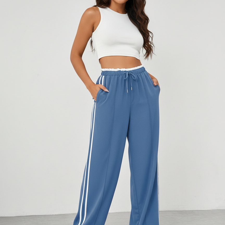 Trendy sportieve wide-leg broek met strepen