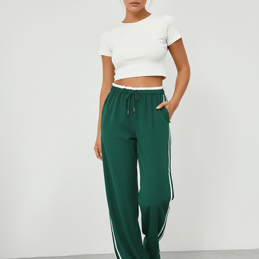 Trendy sportieve wide-leg broek met strepen