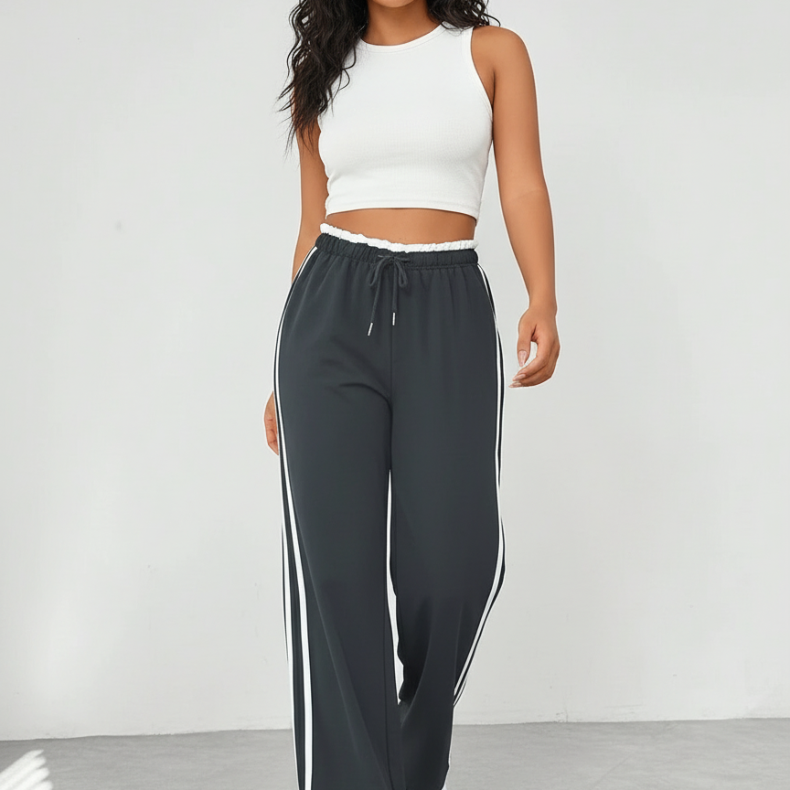 Trendy sportieve wide-leg broek met strepen
