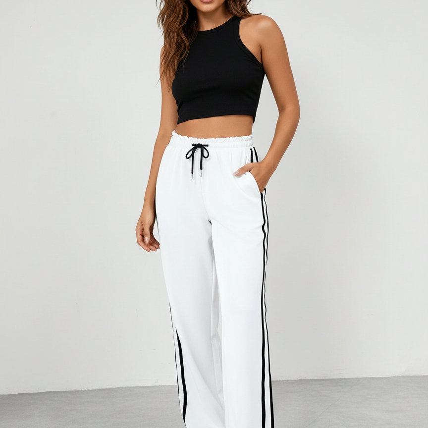 Trendy sportieve wide-leg broek met strepen