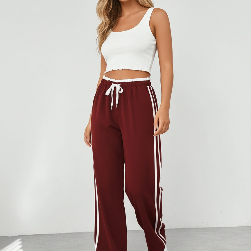 Trendy sportieve wide-leg broek met strepen